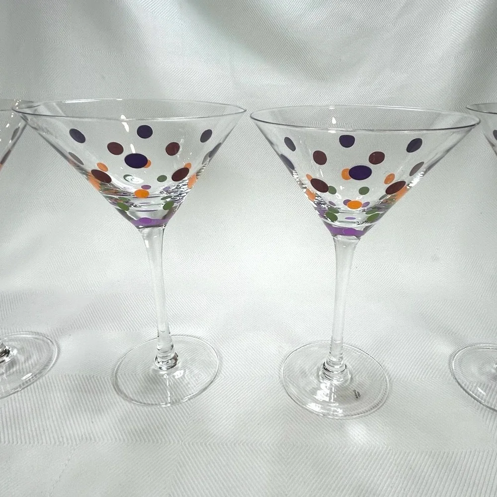 Retired Pampered Chef Set Of  4 Multicolored Polka Dot Martini Glasses #2838 MIB